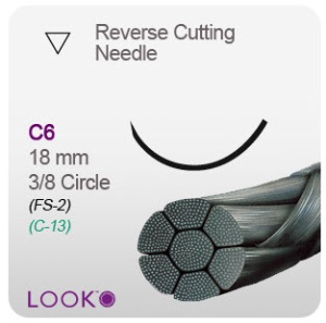 Suture with Needle LOOK® Nonabsorbable Coated Black Suture Braided Silk Size 5 - 0 18 Inch Suture 1-Needle 19 mm Length 3/8 Circle Reverse Cutting Needle 682G (FS-2) by Angiotech - Look Division - Surgical Specialties Corp.  ID 754B